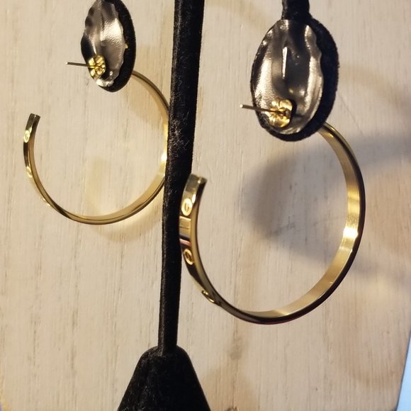 Beautiful Stainless Steel Gold Filled Screw Hoops - Picture 2 of 5